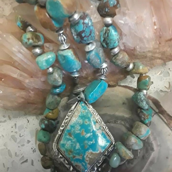 Vtg Sterling Navajo Turquoise Necklace - Picture 4 of 6